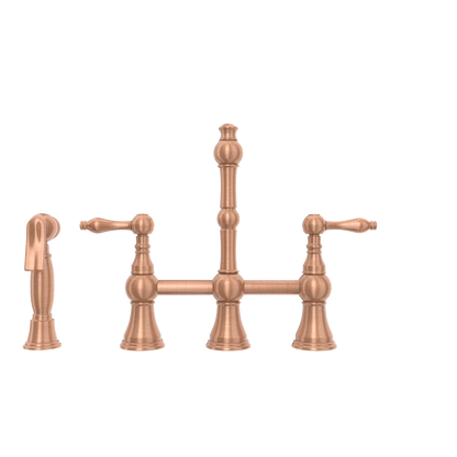Two-Handles Copper Bridge Kitchen Faucet with Side Sprayer - AK96718C