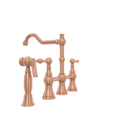 Two-Handles Copper Bridge Kitchen Faucet with Side Sprayer - AK96718C