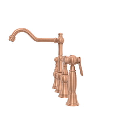 Two-Handles Copper Bridge Kitchen Faucet with Side Sprayer - AK96718C