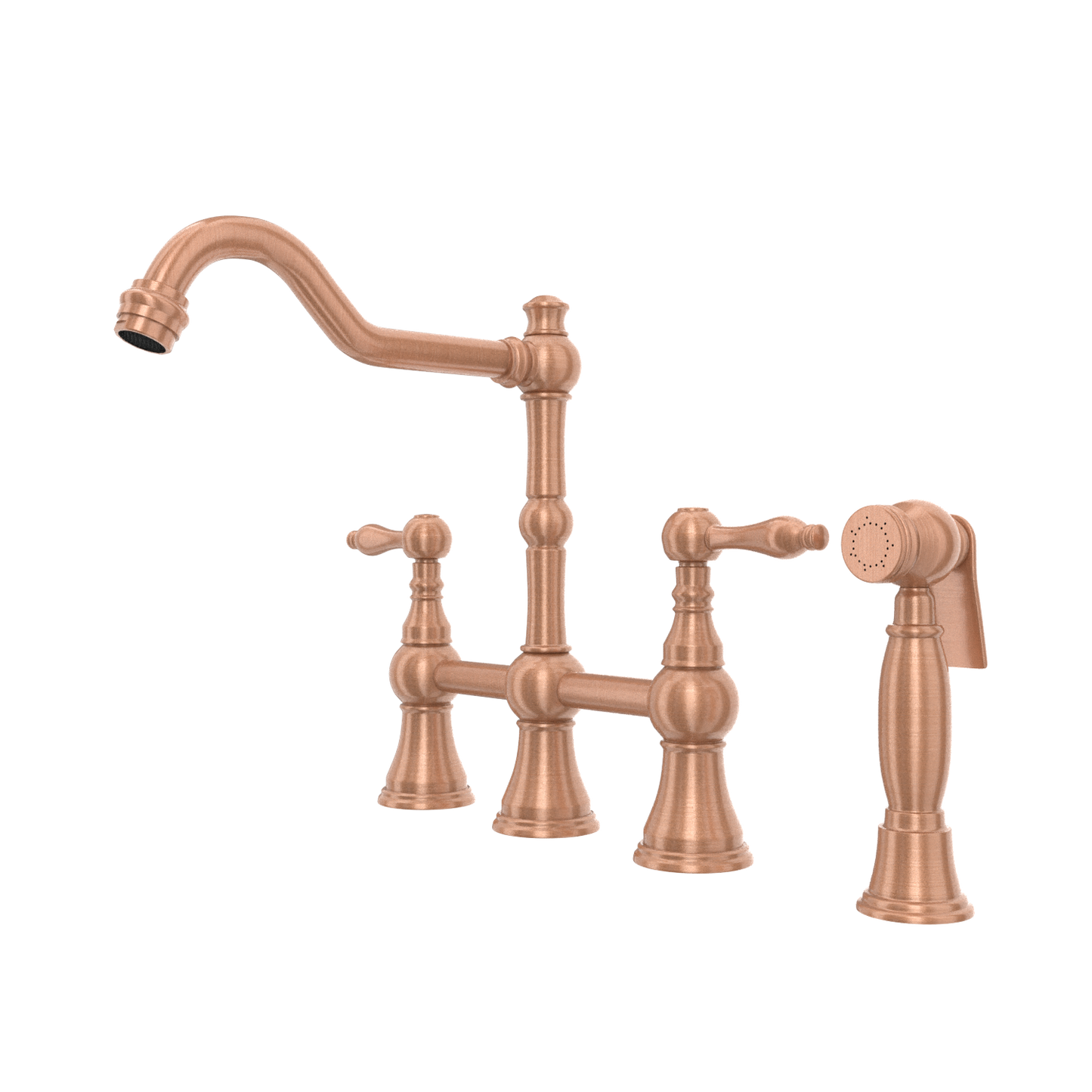 Two-Handles Copper Bridge Kitchen Faucet with Side Sprayer - AK96718C