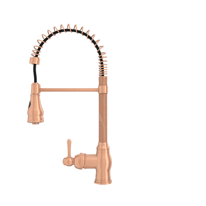 Copper Kitchen Faucet with Soap Dispenser, Single Handle Solid Brass High Arc Pull Down Sprayer Head Kitchen Sink Faucets with Deck Plate