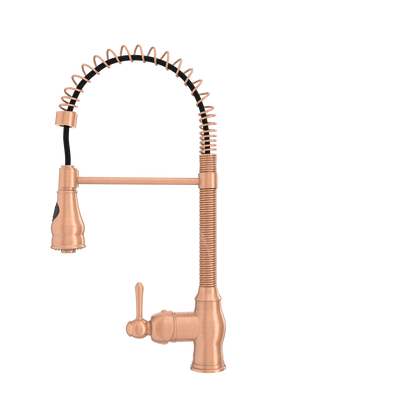 Copper Kitchen Faucet with Soap Dispenser, Single Handle Solid Brass High Arc Pull Down Sprayer Head Kitchen Sink Faucets with Deck Plate