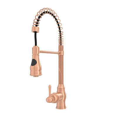Copper Kitchen Faucet with Soap Dispenser, Single Handle Solid Brass High Arc Pull Down Sprayer Head Kitchen Sink Faucets with Deck Plate