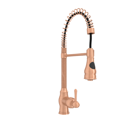 Copper Kitchen Faucet with Soap Dispenser, Single Handle Solid Brass High Arc Pull Down Sprayer Head Kitchen Sink Faucets with Deck Plate