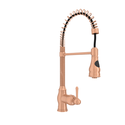 Copper Kitchen Faucet with Soap Dispenser, Single Handle Solid Brass High Arc Pull Down Sprayer Head Kitchen Sink Faucets with Deck Plate