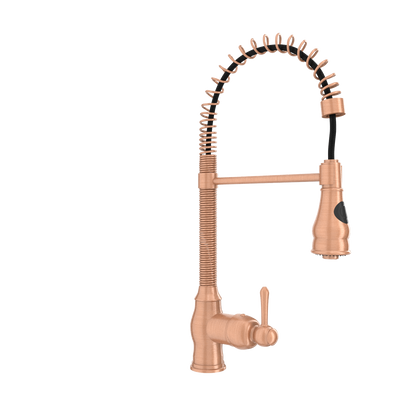 Copper Kitchen Faucet with Soap Dispenser, Single Handle Solid Brass High Arc Pull Down Sprayer Head Kitchen Sink Faucets with Deck Plate