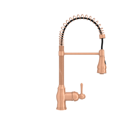 Copper Kitchen Faucet with Soap Dispenser, Single Handle Solid Brass High Arc Pull Down Sprayer Head Kitchen Sink Faucets with Deck Plate