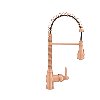 Copper Kitchen Faucet with Soap Dispenser, Single Handle Solid Brass High Arc Pull Down Sprayer Head Kitchen Sink Faucets with Deck Plate