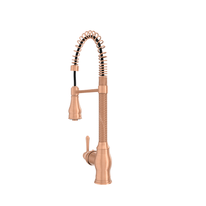 Copper Kitchen Faucet with Soap Dispenser, Single Handle Solid Brass High Arc Pull Down Sprayer Head Kitchen Sink Faucets with Deck Plate