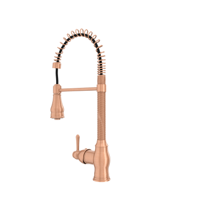 Copper Kitchen Faucet with Soap Dispenser, Single Handle Solid Brass High Arc Pull Down Sprayer Head Kitchen Sink Faucets with Deck Plate