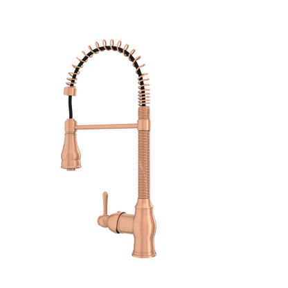 Copper Kitchen Faucet with Soap Dispenser, Single Handle Solid Brass High Arc Pull Down Sprayer Head Kitchen Sink Faucets with Deck Plate