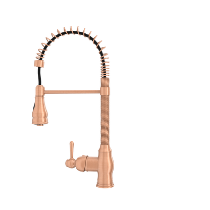 Copper Pre-Rinse Spring Kitchen Faucet, Single Level Solid Brass Kitchen Sink Faucets with Pull Down Sprayer - AK96518A-C