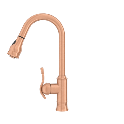 Copper Kitchen Faucet with Soap Dispenser, Single Handle Solid Brass High Arc Pull Down Sprayer Head Kitchen Sink Faucets with Deck Plate