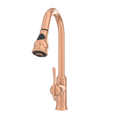 Copper Kitchen Faucet with Soap Dispenser, Single Handle Solid Brass High Arc Pull Down Sprayer Head Kitchen Sink Faucets with Deck Plate