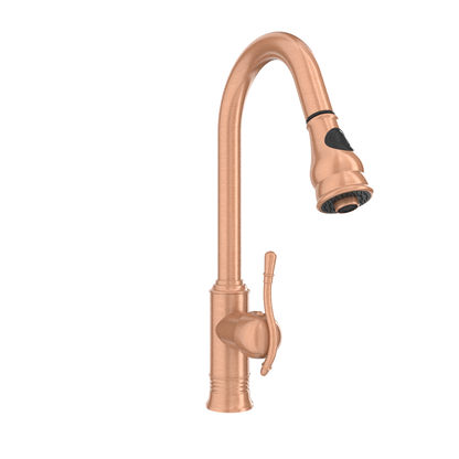 Copper Kitchen Faucet with Soap Dispenser, Single Handle Solid Brass High Arc Pull Down Sprayer Head Kitchen Sink Faucets with Deck Plate
