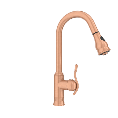 Copper Kitchen Faucet with Soap Dispenser, Single Handle Solid Brass High Arc Pull Down Sprayer Head Kitchen Sink Faucets with Deck Plate