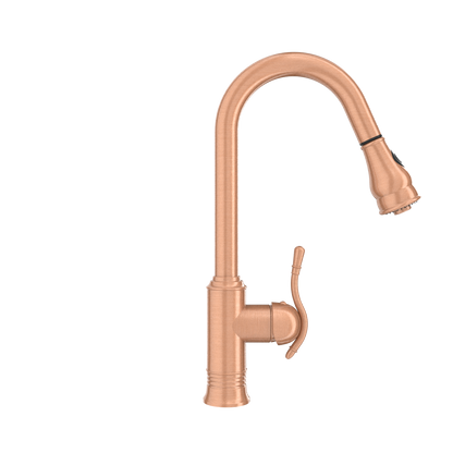 Copper Kitchen Faucet with Soap Dispenser, Single Handle Solid Brass High Arc Pull Down Sprayer Head Kitchen Sink Faucets with Deck Plate