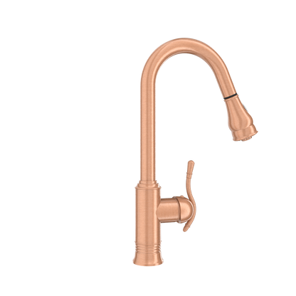 Copper Kitchen Faucet with Soap Dispenser, Single Handle Solid Brass High Arc Pull Down Sprayer Head Kitchen Sink Faucets with Deck Plate