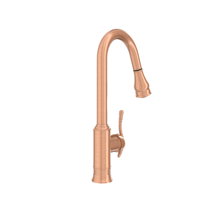 Copper Kitchen Faucet with Soap Dispenser, Single Handle Solid Brass High Arc Pull Down Sprayer Head Kitchen Sink Faucets with Deck Plate