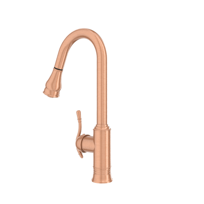 Copper Kitchen Faucet with Soap Dispenser, Single Handle Solid Brass High Arc Pull Down Sprayer Head Kitchen Sink Faucets with Deck Plate