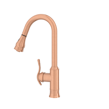 Copper Kitchen Faucet with Soap Dispenser, Single Handle Solid Brass High Arc Pull Down Sprayer Head Kitchen Sink Faucets with Deck Plate