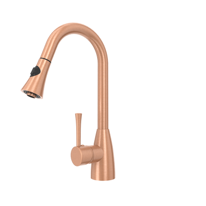 Copper Kitchen Faucet with Soap Dispenser, Single Handle Solid Brass High Arc Pull Down Sprayer Head Kitchen Sink Faucets with Deck Plate