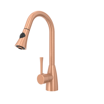 Copper Pull Out Kitchen Faucet, Single Level Solid Brass Kitchen Sink Faucets with Pull Down Sprayer - AK96455C