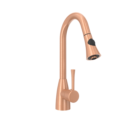 Copper Pull Out Kitchen Faucet, Single Level Solid Brass Kitchen Sink Faucets with Pull Down Sprayer - AK96455C