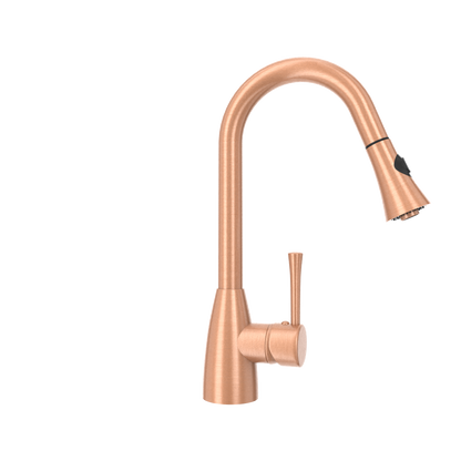 Copper Kitchen Faucet with Soap Dispenser, Single Handle Solid Brass High Arc Pull Down Sprayer Head Kitchen Sink Faucets with Deck Plate