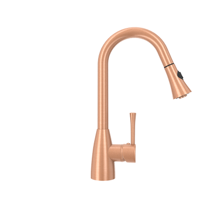Copper Kitchen Faucet with Soap Dispenser, Single Handle Solid Brass High Arc Pull Down Sprayer Head Kitchen Sink Faucets with Deck Plate