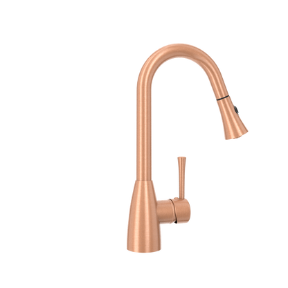 Copper Kitchen Faucet with Soap Dispenser, Single Handle Solid Brass High Arc Pull Down Sprayer Head Kitchen Sink Faucets with Deck Plate