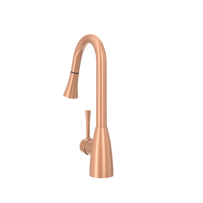 Copper Kitchen Faucet with Soap Dispenser, Single Handle Solid Brass High Arc Pull Down Sprayer Head Kitchen Sink Faucets with Deck Plate