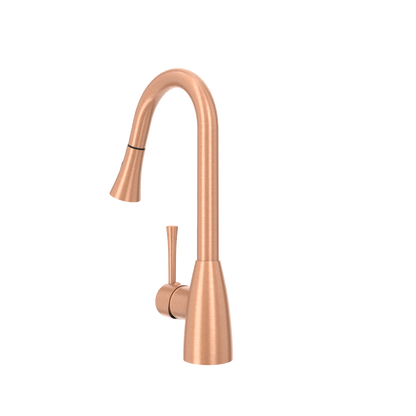 Copper Kitchen Faucet with Soap Dispenser, Single Handle Solid Brass High Arc Pull Down Sprayer Head Kitchen Sink Faucets with Deck Plate