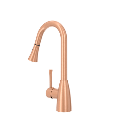 Copper Kitchen Faucet with Soap Dispenser, Single Handle Solid Brass High Arc Pull Down Sprayer Head Kitchen Sink Faucets with Deck Plate