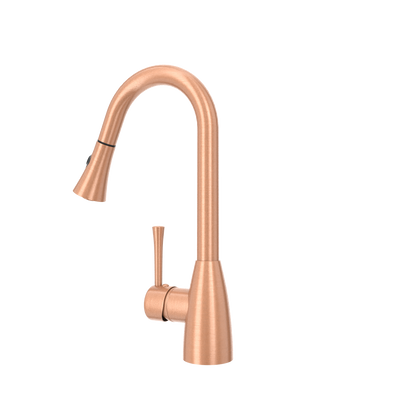 Copper Kitchen Faucet with Soap Dispenser, Single Handle Solid Brass High Arc Pull Down Sprayer Head Kitchen Sink Faucets with Deck Plate