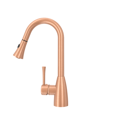 Copper Kitchen Faucet with Soap Dispenser, Single Handle Solid Brass High Arc Pull Down Sprayer Head Kitchen Sink Faucets with Deck Plate