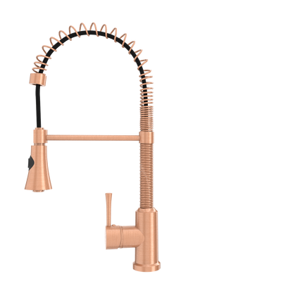 Copper Kitchen Faucet with Soap Dispenser, Single Handle Solid Brass High Arc Pull Down Sprayer Head Kitchen Sink Faucets with Deck Plate