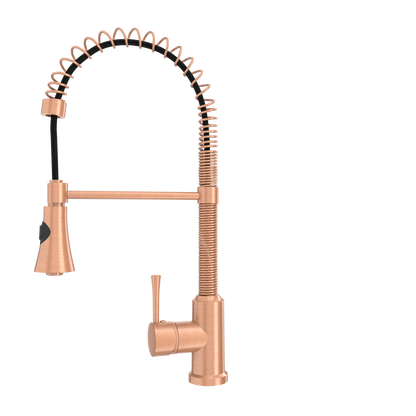 Copper Pre-Rinse Spring Kitchen Faucet, Single Level Solid Brass Kitchen Sink Faucets with Pull Down Sprayer - AK96565C