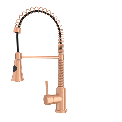 Copper Pre-Rinse Spring Kitchen Faucet, Single Level Solid Brass Kitchen Sink Faucets with Pull Down Sprayer - AK96565C