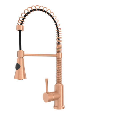Copper Pre-Rinse Spring Kitchen Faucet, Single Level Solid Brass Kitchen Sink Faucets with Pull Down Sprayer - AK96565C