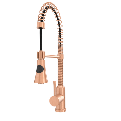 Copper Kitchen Faucet with Soap Dispenser, Single Handle Solid Brass High Arc Pull Down Sprayer Head Kitchen Sink Faucets with Deck Plate