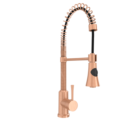 Copper Kitchen Faucet with Soap Dispenser, Single Handle Solid Brass High Arc Pull Down Sprayer Head Kitchen Sink Faucets with Deck Plate