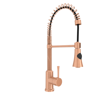 Copper Pre-Rinse Spring Kitchen Faucet, Single Level Solid Brass Kitchen Sink Faucets with Pull Down Sprayer - AK96565C
