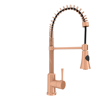 Copper Kitchen Faucet with Soap Dispenser, Single Handle Solid Brass High Arc Pull Down Sprayer Head Kitchen Sink Faucets with Deck Plate
