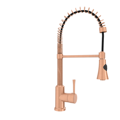 Copper Pre-Rinse Spring Kitchen Faucet, Single Level Solid Brass Kitchen Sink Faucets with Pull Down Sprayer - AK96565C