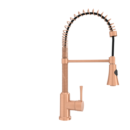 Copper Kitchen Faucet with Soap Dispenser, Single Handle Solid Brass High Arc Pull Down Sprayer Head Kitchen Sink Faucets with Deck Plate