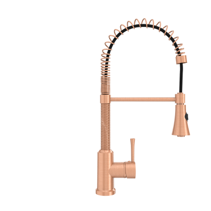 Copper Kitchen Faucet with Soap Dispenser, Single Handle Solid Brass High Arc Pull Down Sprayer Head Kitchen Sink Faucets with Deck Plate