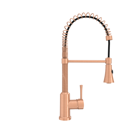 Copper Kitchen Faucet with Soap Dispenser, Single Handle Solid Brass High Arc Pull Down Sprayer Head Kitchen Sink Faucets with Deck Plate