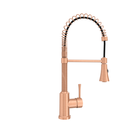 Copper Kitchen Faucet with Soap Dispenser, Single Handle Solid Brass High Arc Pull Down Sprayer Head Kitchen Sink Faucets with Deck Plate
