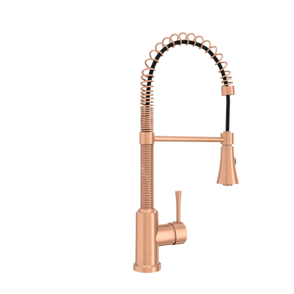 Copper Pre-Rinse Spring Kitchen Faucet, Single Level Solid Brass Kitchen Sink Faucets with Pull Down Sprayer - AK96565C